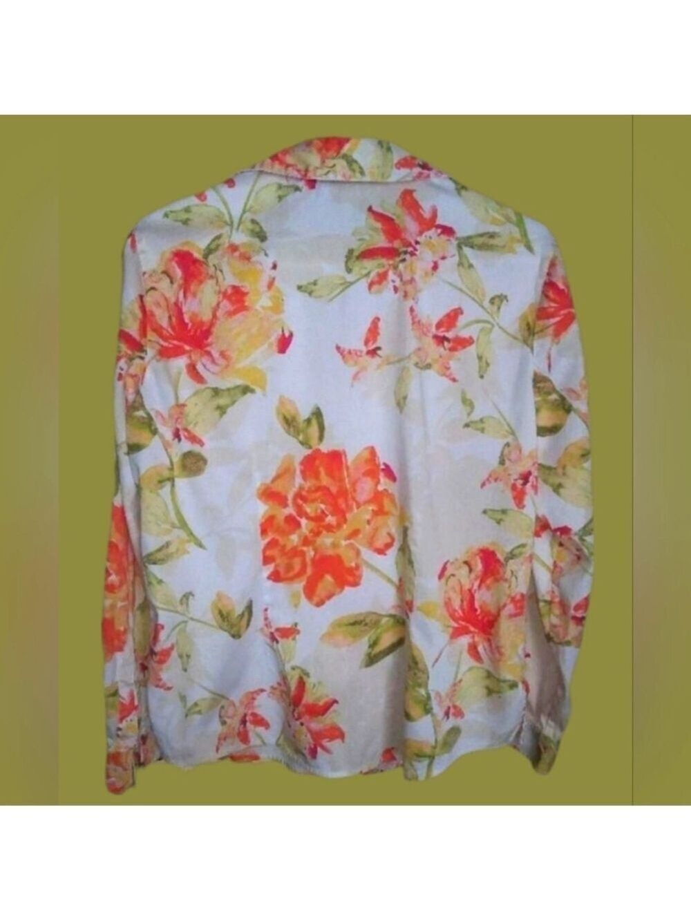 Chicos Button Down Shirt Long Sleeve Floral Cream Orange Size Small - Picture 2 of 6